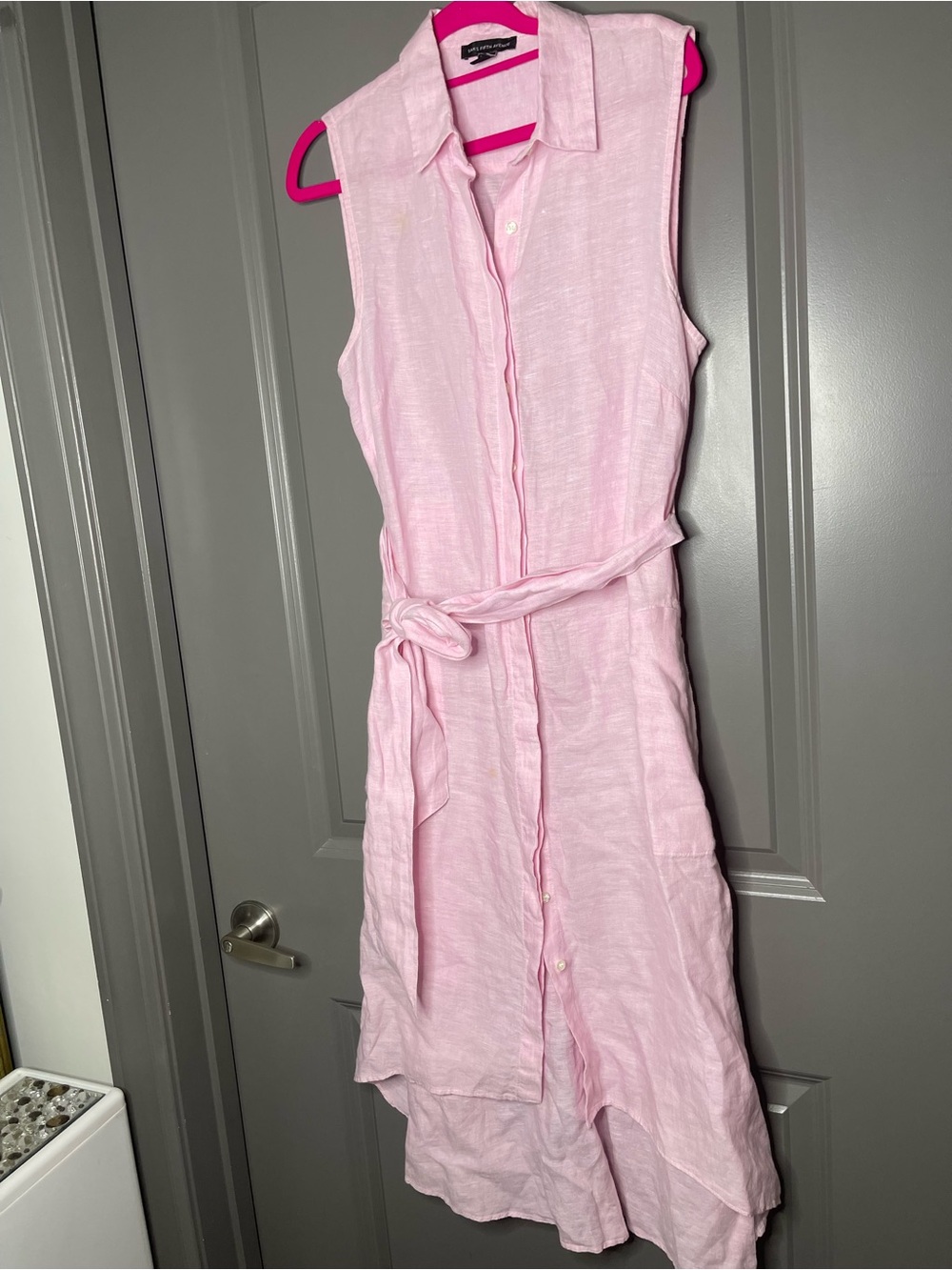 Saks Fifth Avenue Black Label Light Pink Sleeveless Linen Shirt Dress